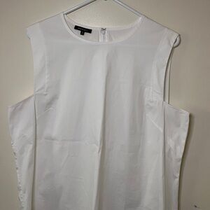 Lafayette 148 New York Sleeveless Scoop Neck Cotton White Tunic Blouse Size 16
